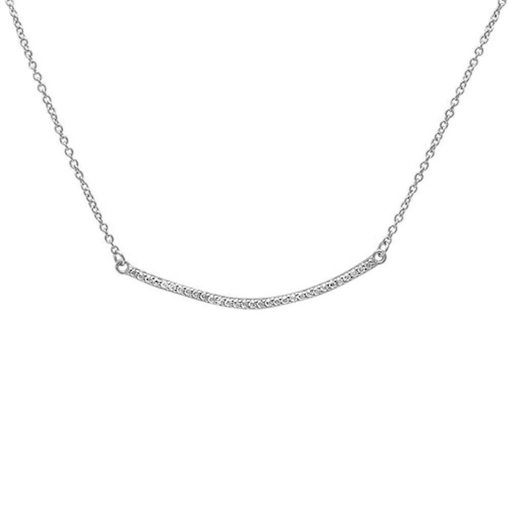 <span>CLOSEOUT! </span>Micro Pave Cubic Zirconia Curve Bar .925 Sterling Silver Pendant Necklace