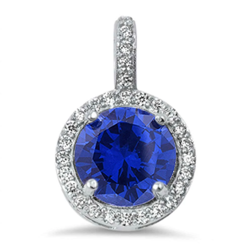 Halo Tanzanite & Cz .925 Sterling Silver Pendant