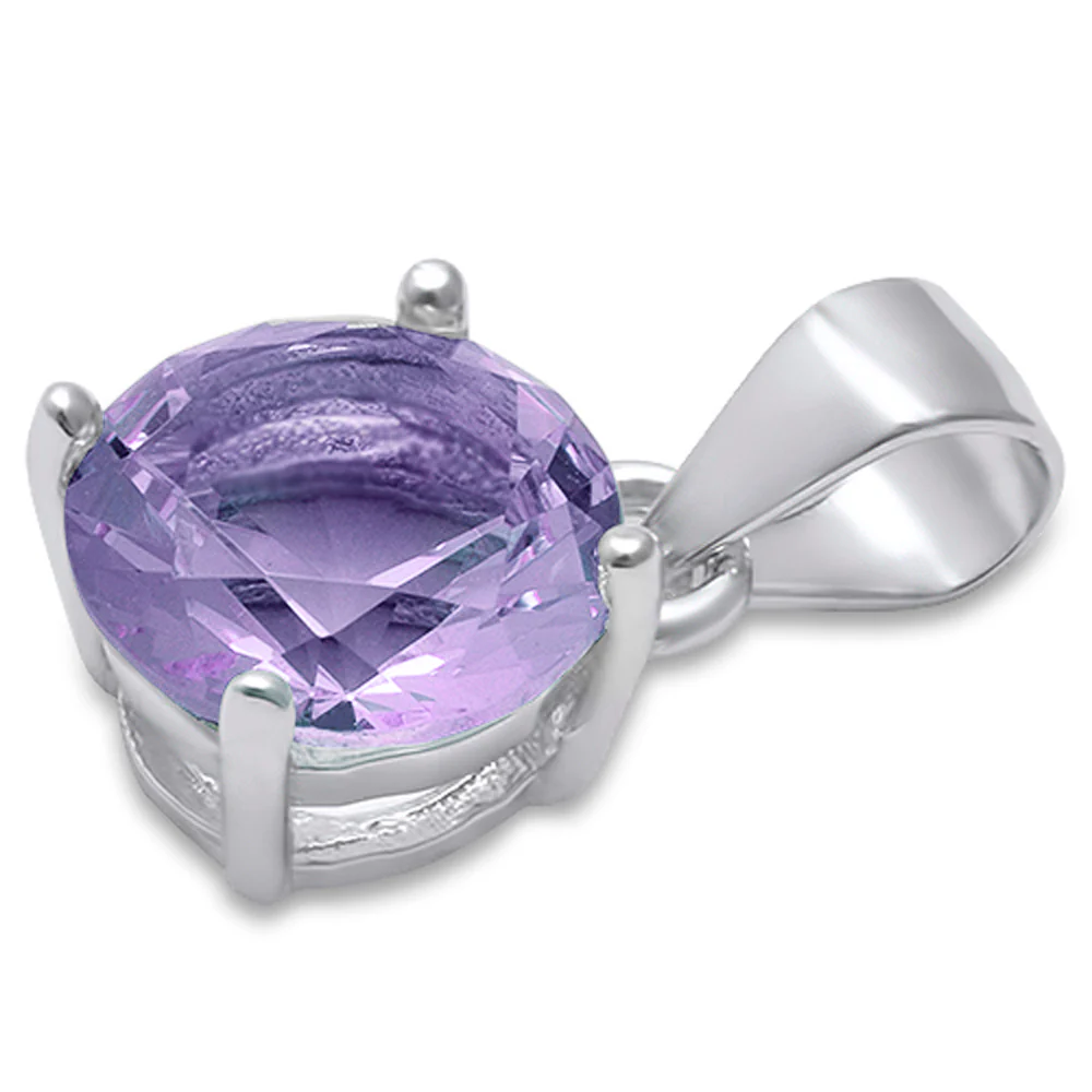 Round Lavender .925 Sterling Silver Solitaire Pendant - Image 2