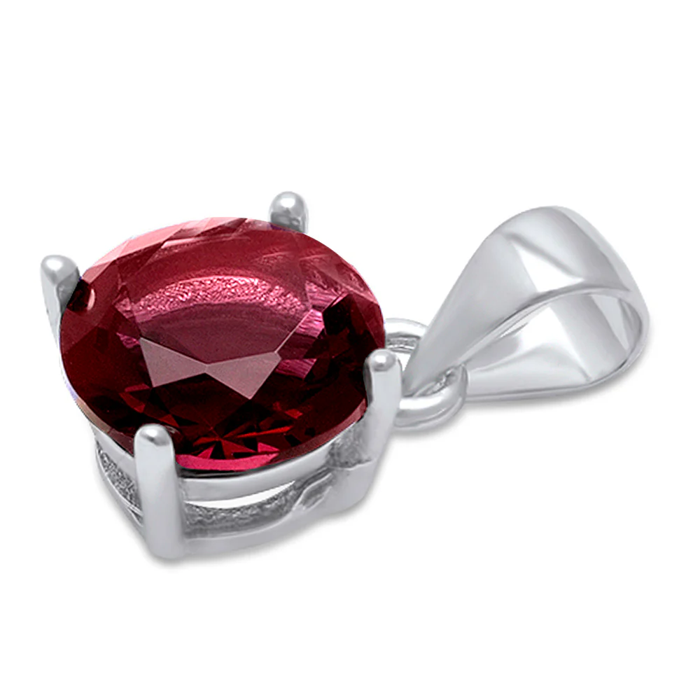 Round Ruby .925 Sterling Solitaire Pendant - Image 2