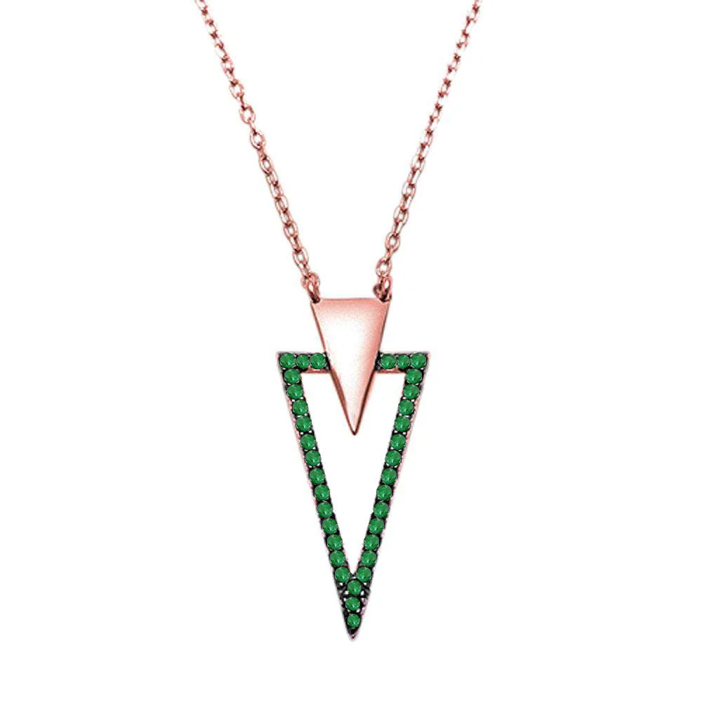 <span>CLOSEOUT!</span> Rose Gold Plated Emerald & Cubic Zirconia .925 Sterling Silver Pendant Necklace 17" Long