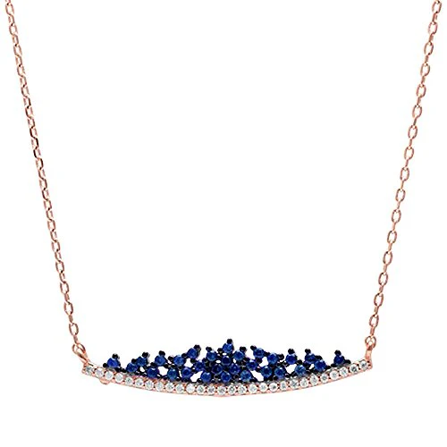 <span>Closeout!</span>Rose Gold Plated Blue Sapphire & Cubic Zirconia Crown .925 Sterling Silver Pendant Necklace