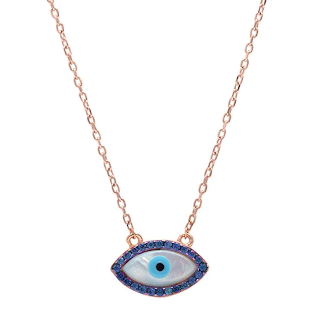 Rose Gold Plated Sapphire Evil Eye .925 Sterling Silver Pendant Necklace