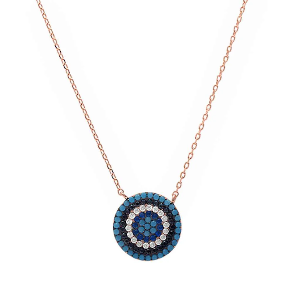 <span>CLOSEOUT!</span> Rose Gold Plated Turquoise Sapphire & Cubic Zirconia .925 Sterling Silver Pendant Necklace