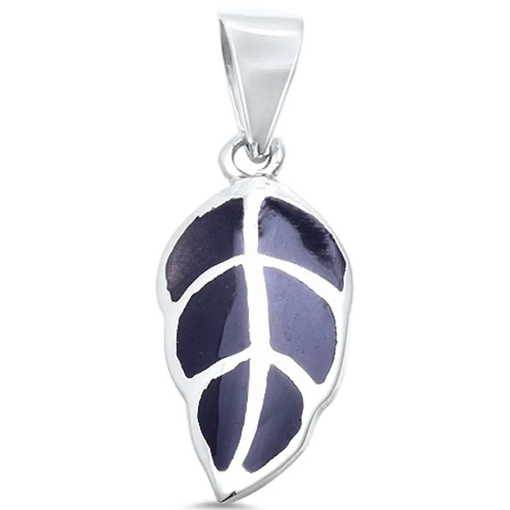 <span>CLOSEOUT!</span> Black Onyx Leaf .925 Sterling Silver Pendant
