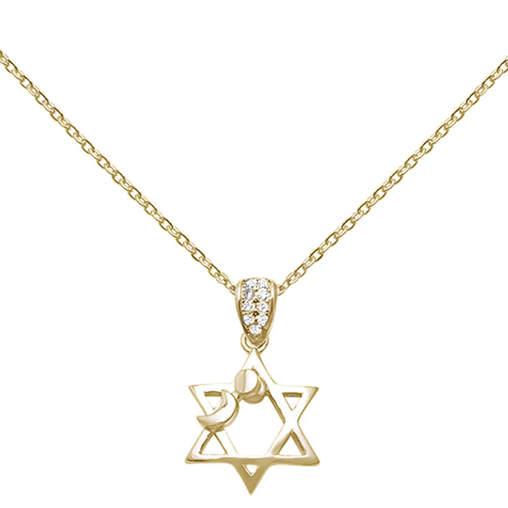 <span>CLOSEOUT! </span>Cubic Zirconia Star Of David Sun & Moon .925 Sterling Silver Necklace