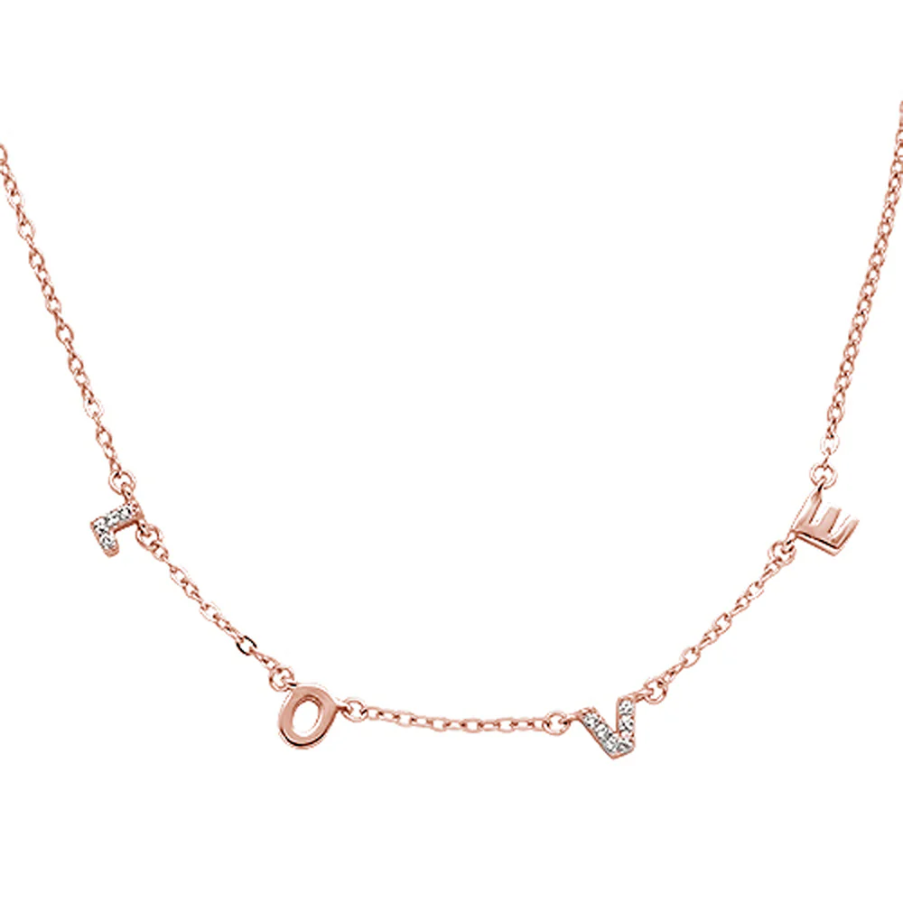 <span>CLOSEOUT! </span>Rose Gold Plated Cubic Zirconia Love Design .925 Sterling Silver Necklace