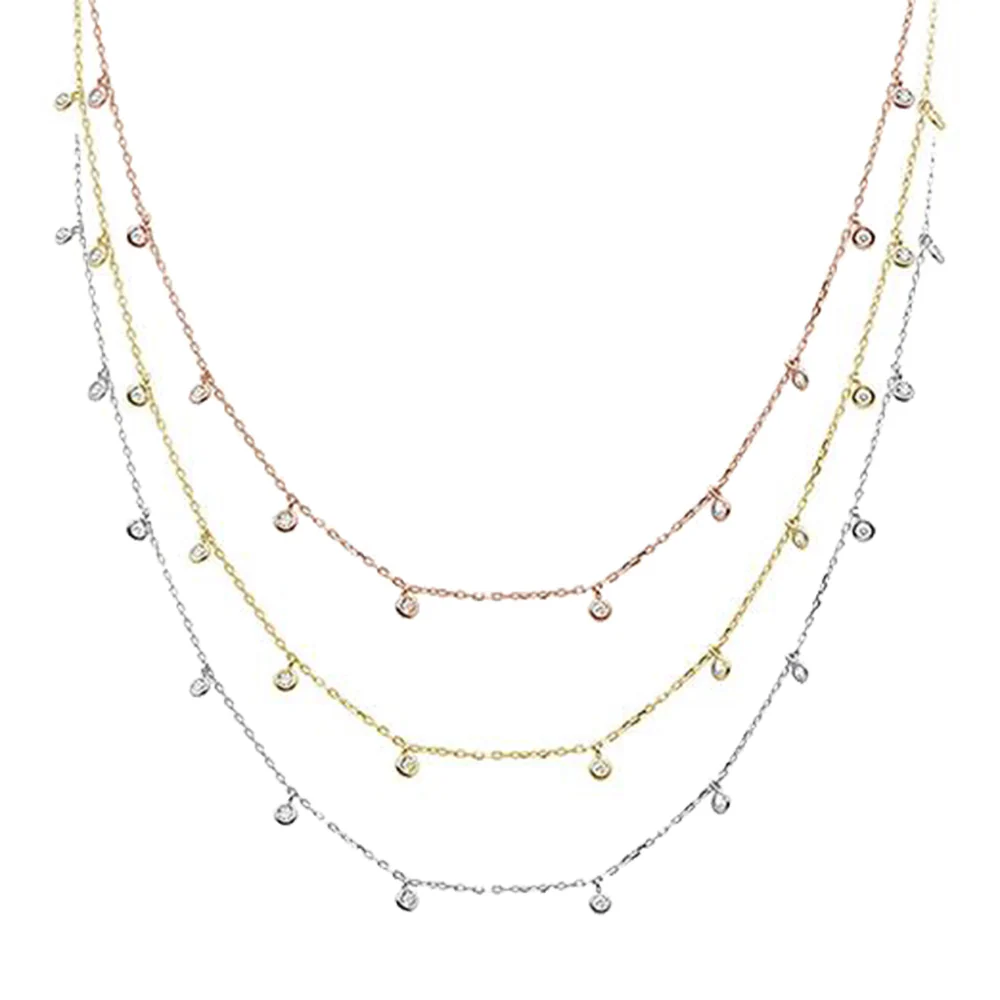 Multi Round Bezel Cubic Zirconia .925 Sterling Silver Necklace Three Colors Available!