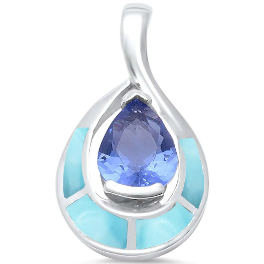 Natural Larimar & Tanzanite .925 Sterling Silver Pendant