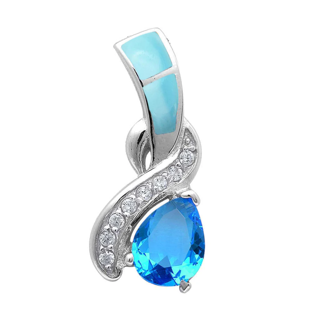 Natural Larimar & Blue Topaz  .925 Sterling Silver Pendant