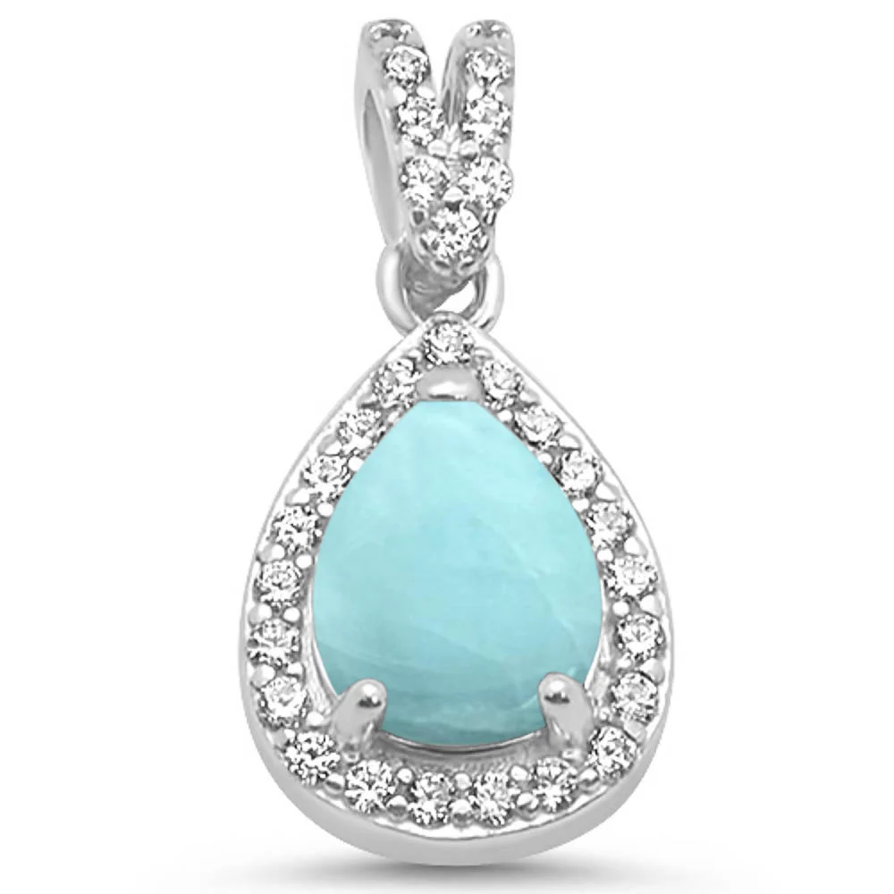 Pear Natural Larimar & CZ .925 Sterling Silver Pendant