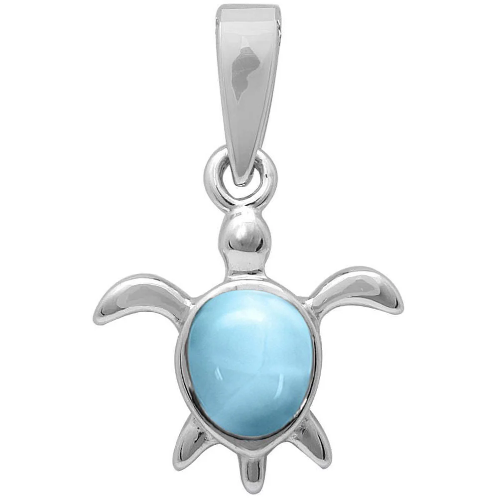 Natural Larimar Turtle .925 Sterling Silver Charm Pendant