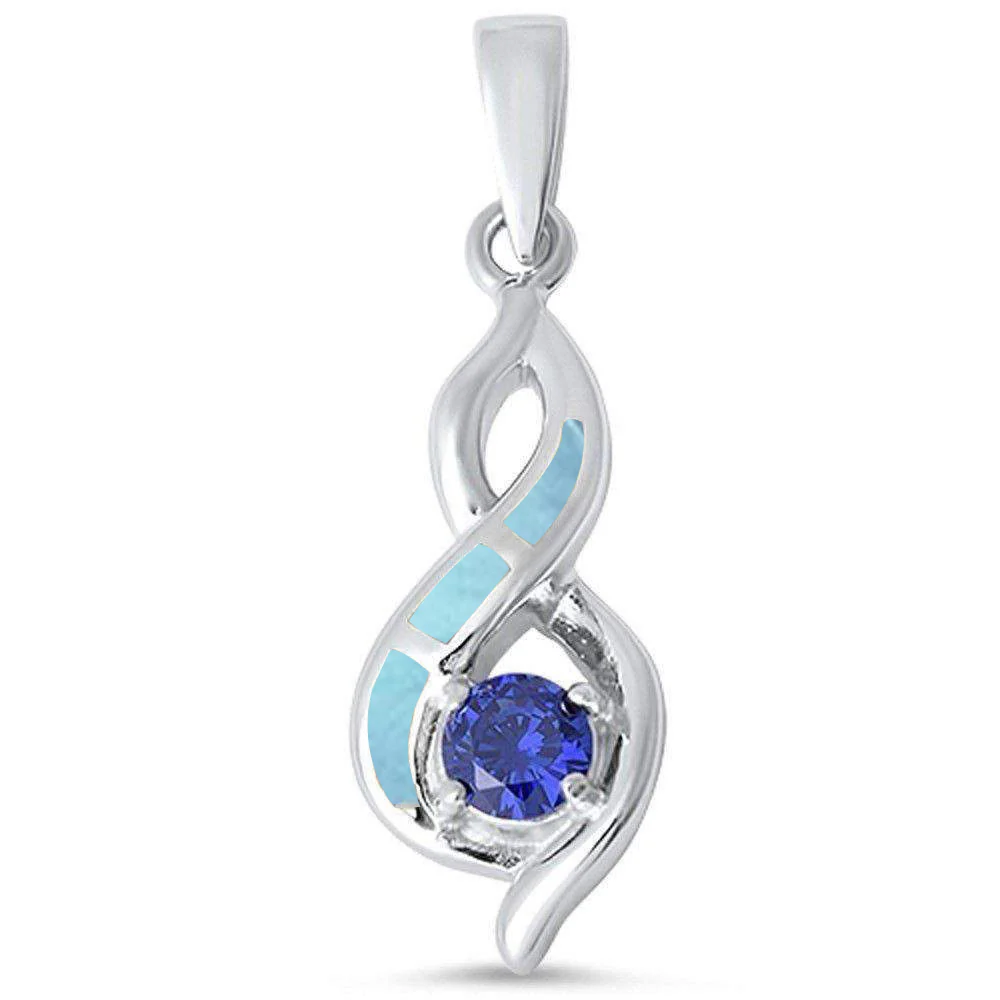 Natural Larimar & Tanzanite infinity .925 Sterling Silver Pendant