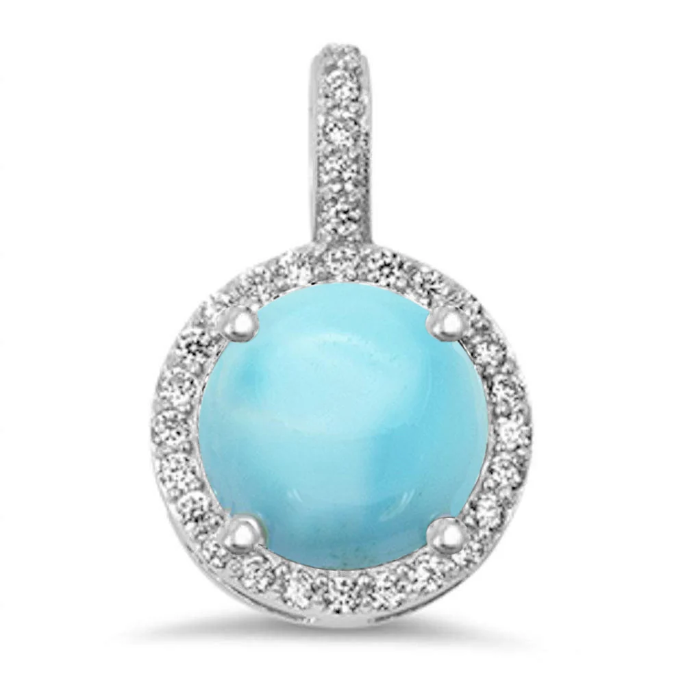 Halo Natural Larimar & CZ .925 Sterling Silver Pendant