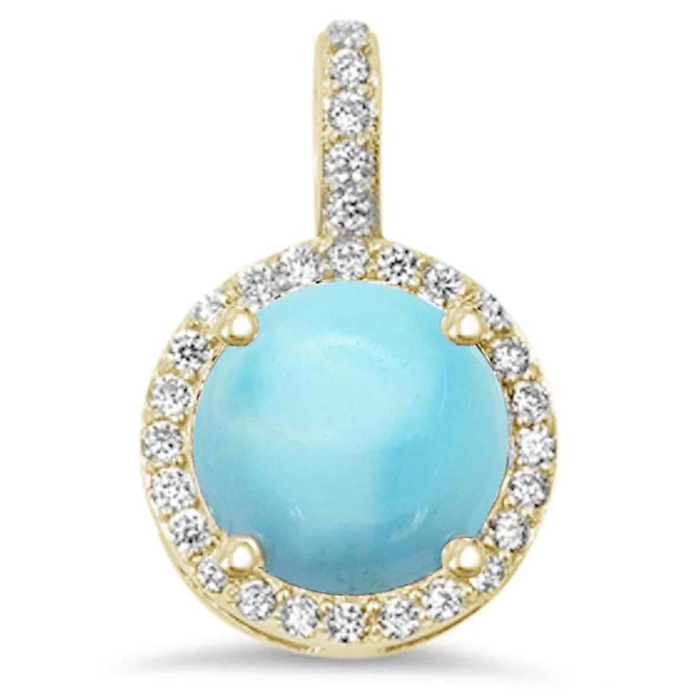 Yellow Gold Plated Natural Larimar Halo Style .925 Sterling Silver Pendant