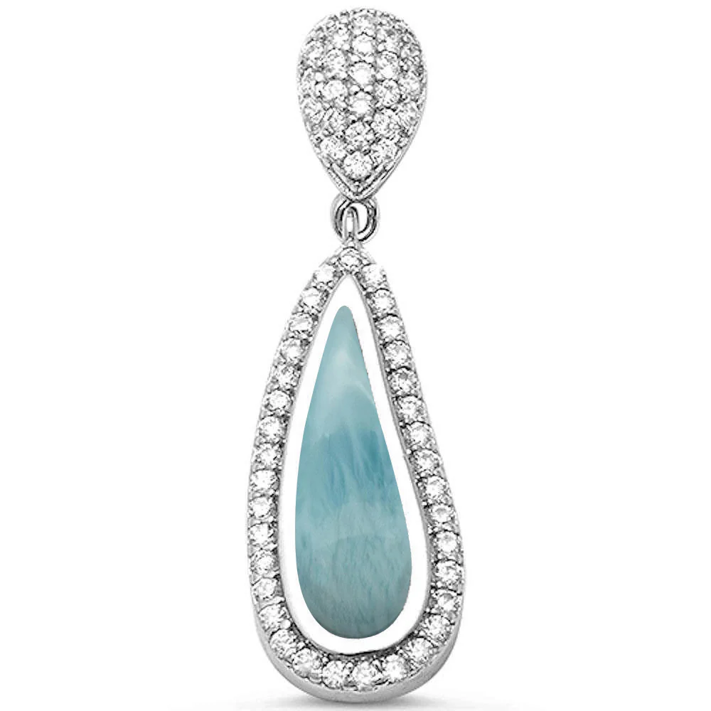 Natural Larimar & Micro Pace Cubic Zirconia .925 Sterling Silver Pendant