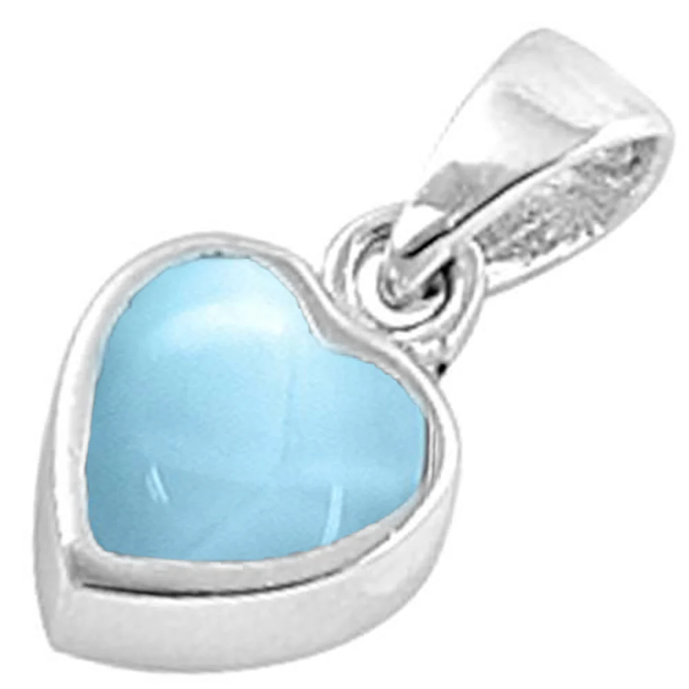 Natural Larimar Cute Heart .925 Sterling Silver Charm Pendant