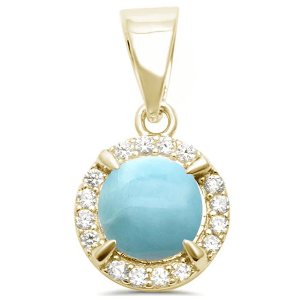 Yellow Gold Plated Natural Larimar & Cubic Zirconia .925 Sterling Silver Pendant