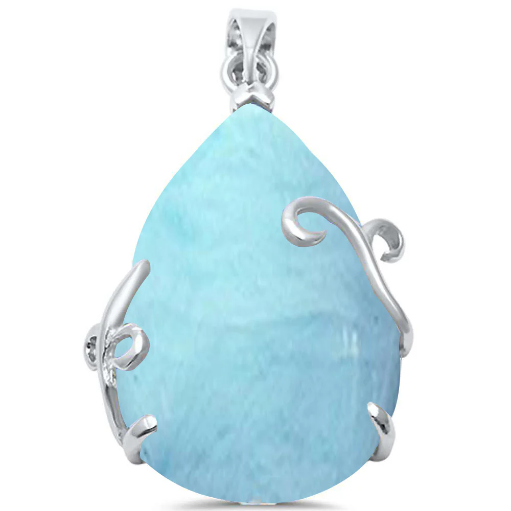 Pear Natural Larimar .925 Sterling Silver Pendant