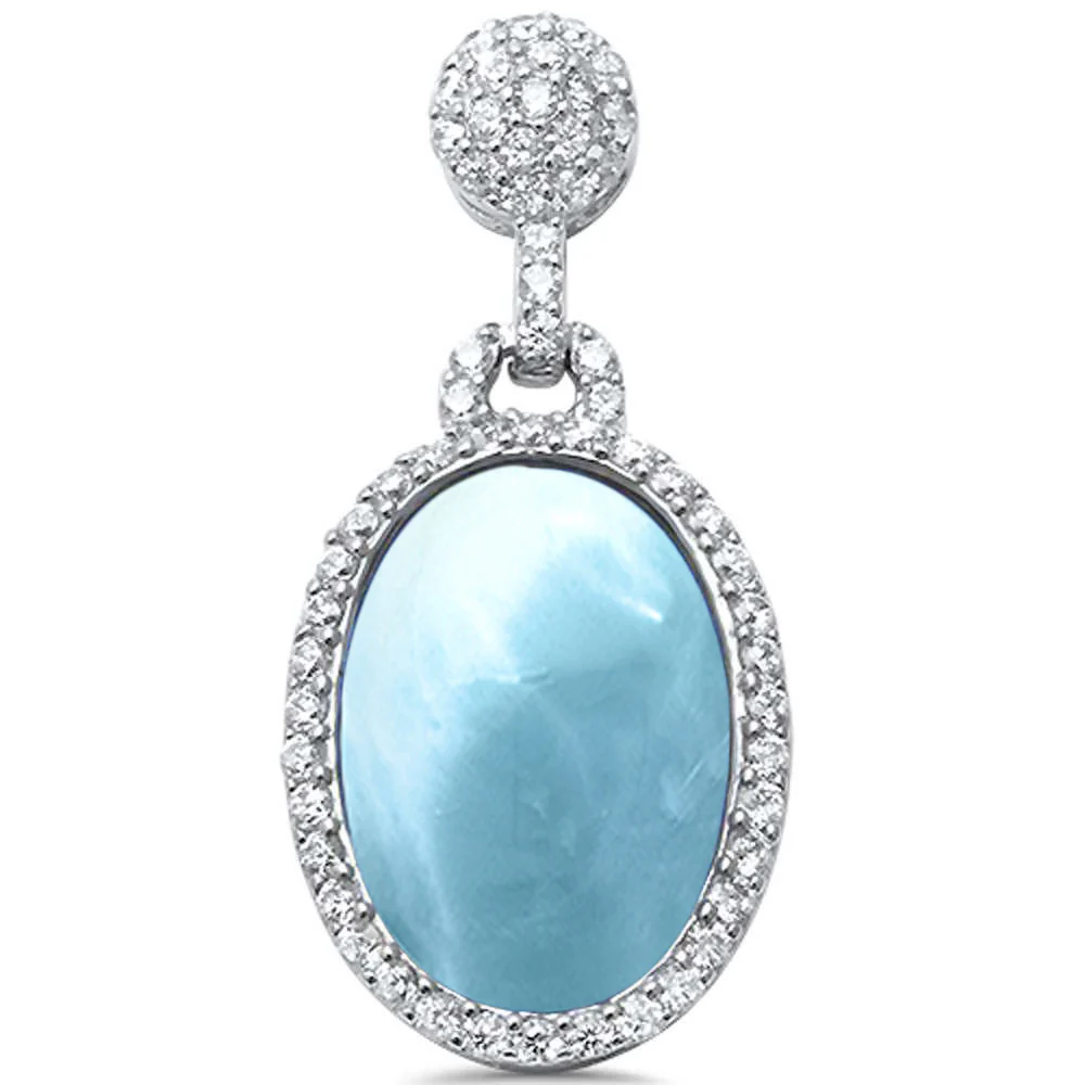 <span>CLOSEOUT!</span>Unique! Natural Larimar & Cz drop Dangle .925 Sterling Silver Pendant