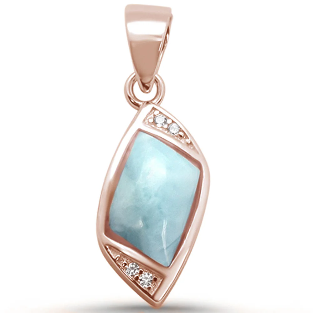 <span>CLOSEOUT! </span>Rose Gold Plated Unique Larimar .925 Sterling Silver Charm Pendant