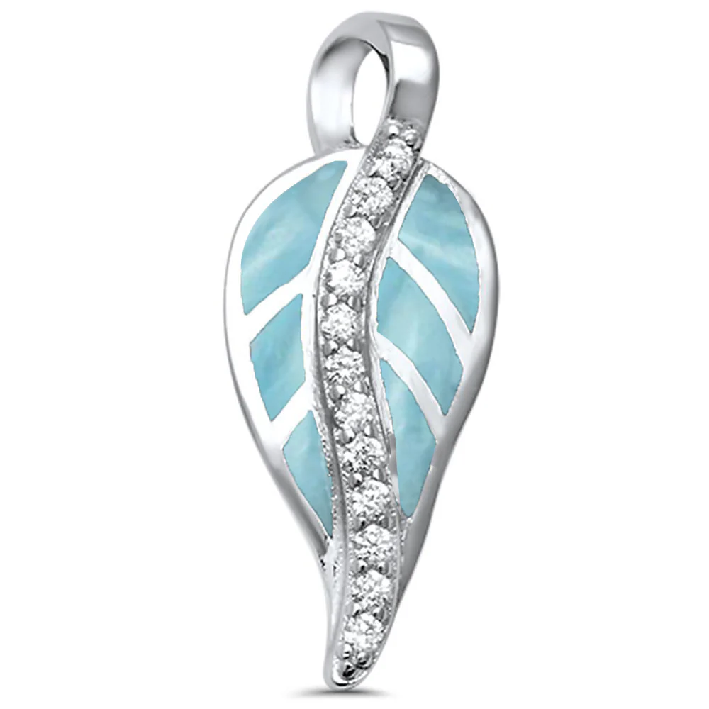 Larimar & Cz Leaf .925 Sterling Silver Pendant