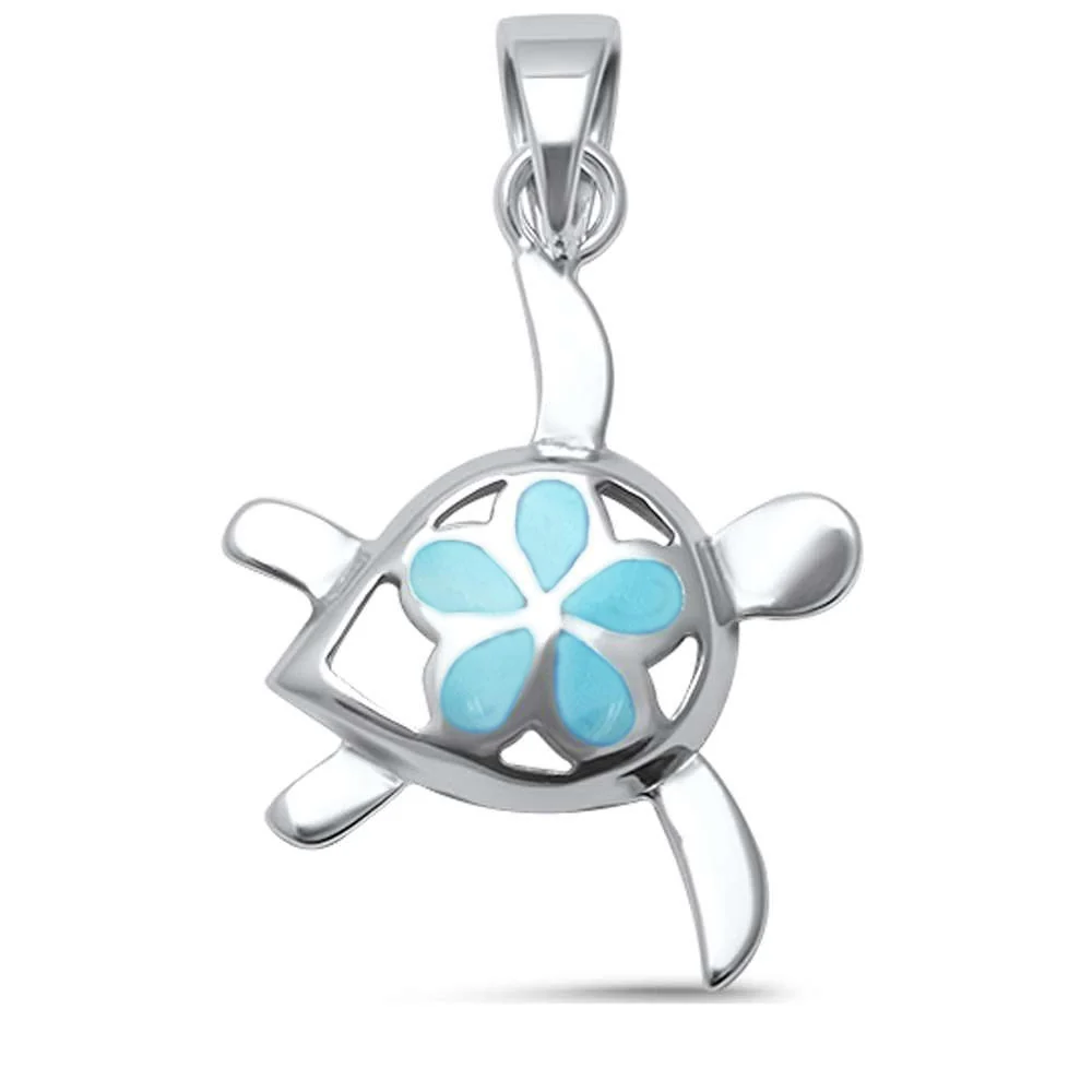 Natural Larimar Turtle  .925 Sterling Silver Pendant