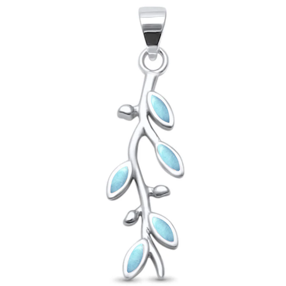 Cute! Natural Larimar Olive Friendship Branch .925 Sterling Silver Pendant