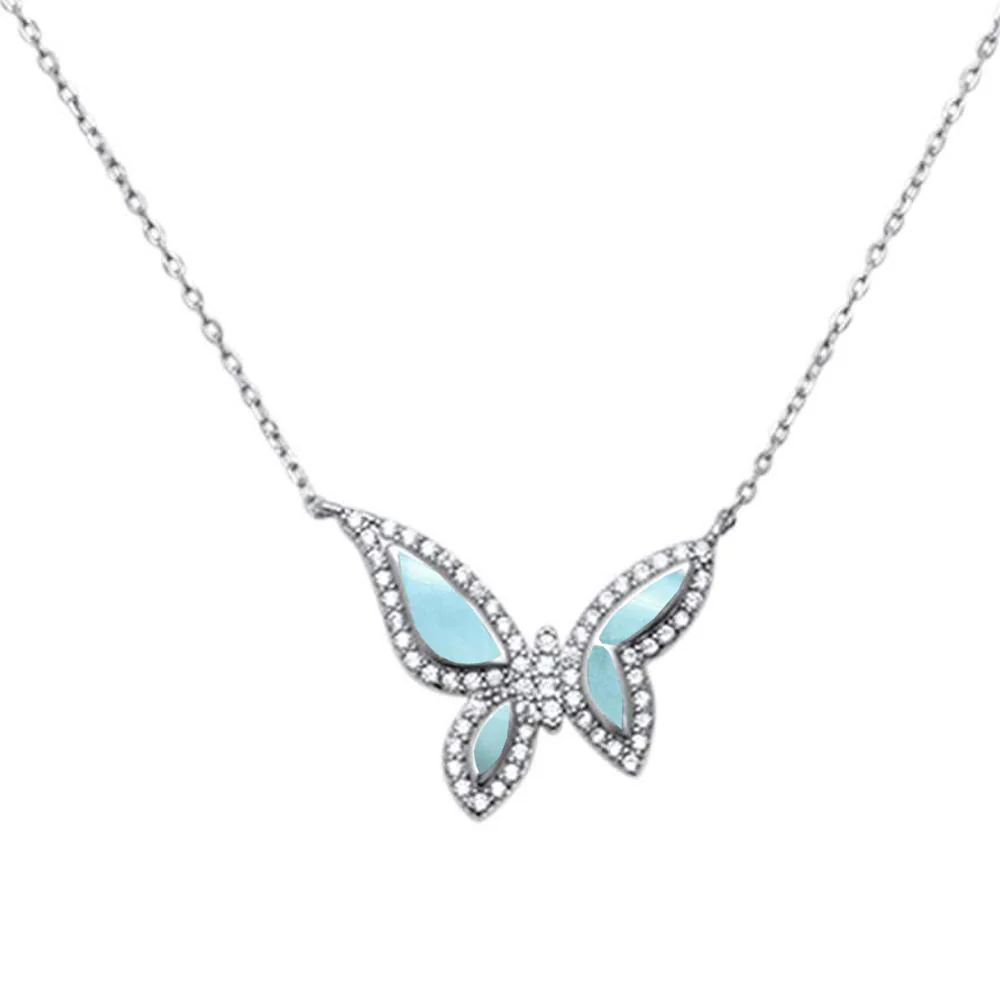 Larimar Butterlfy .925 Sterling Silver Necklace