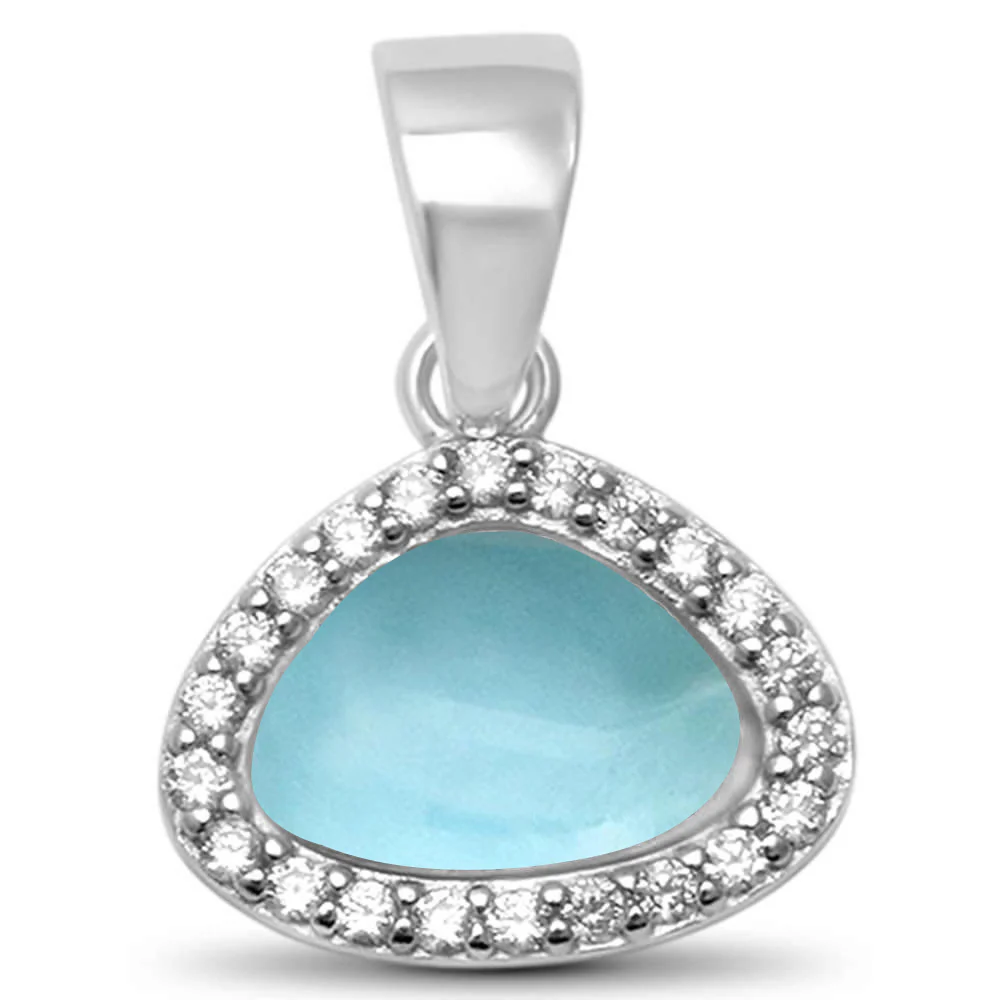 Natural Larimar & Cubic Zirconia .925 Sterling Silver Pendant