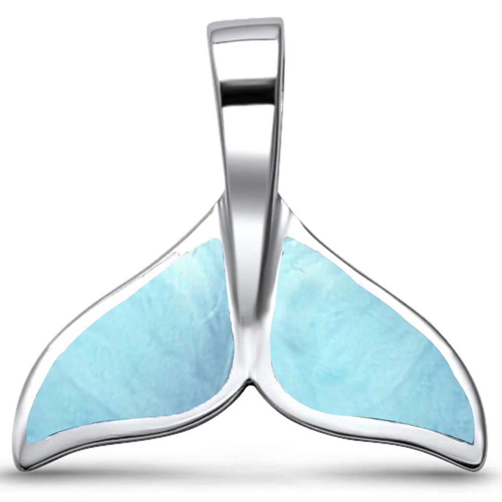 Natural Larimar Whale Tale .925 Sterling Silver Pendant
