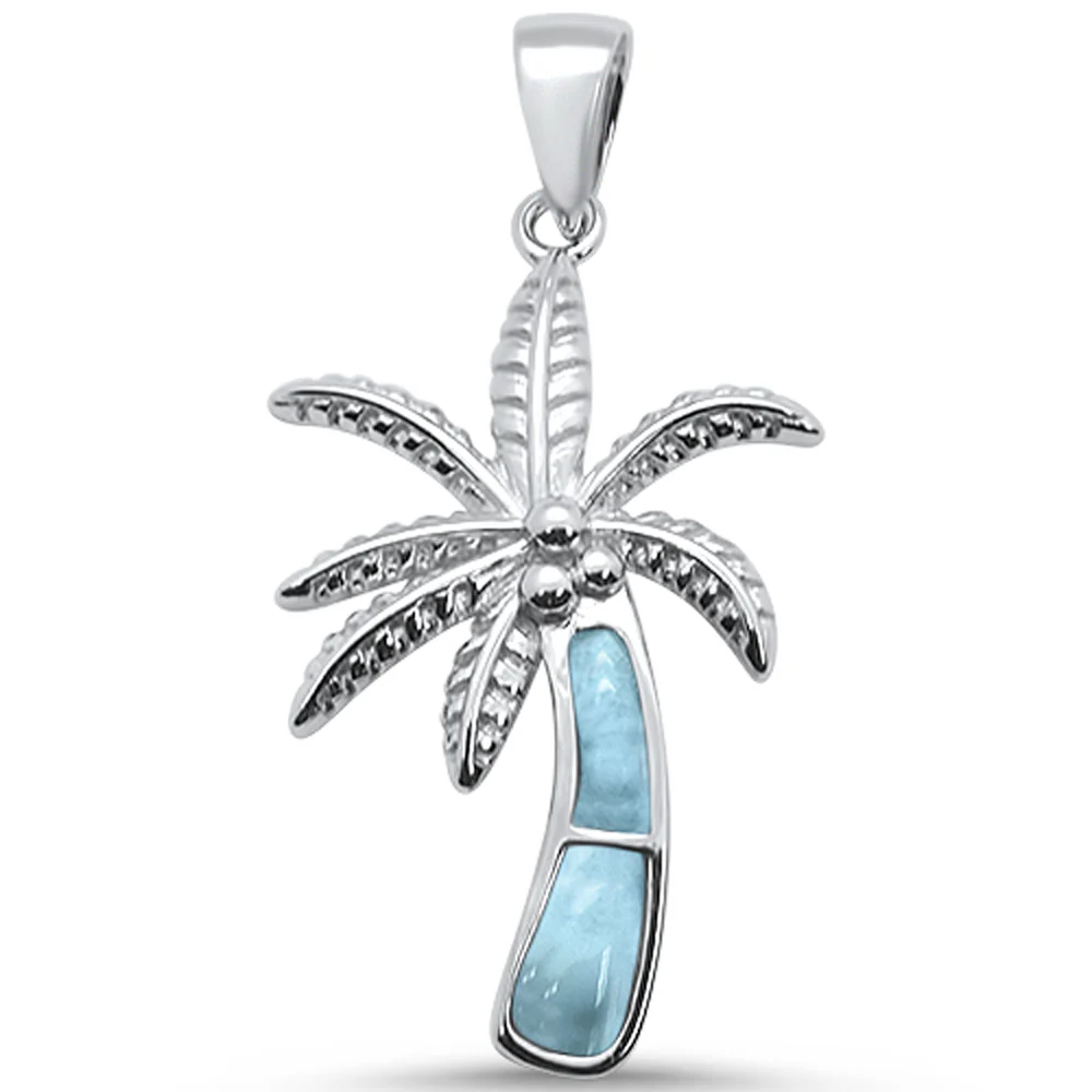 Natural Larimar Palm Tree .925 Sterling Silver Pendant