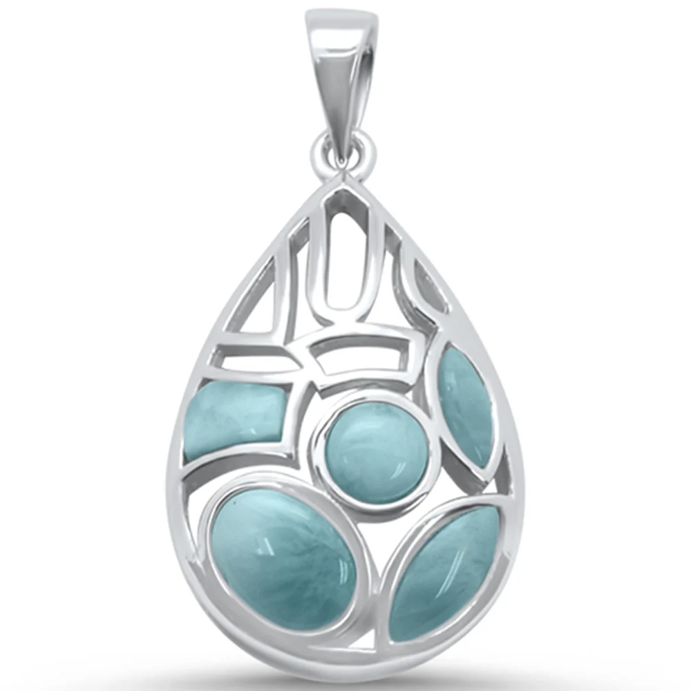 New Natural Larimar Design .925 Sterling Silver Pendant
