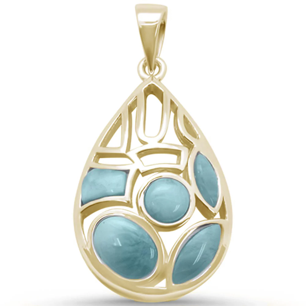 New Natural Larimar .925 Sterling Silver Pendant