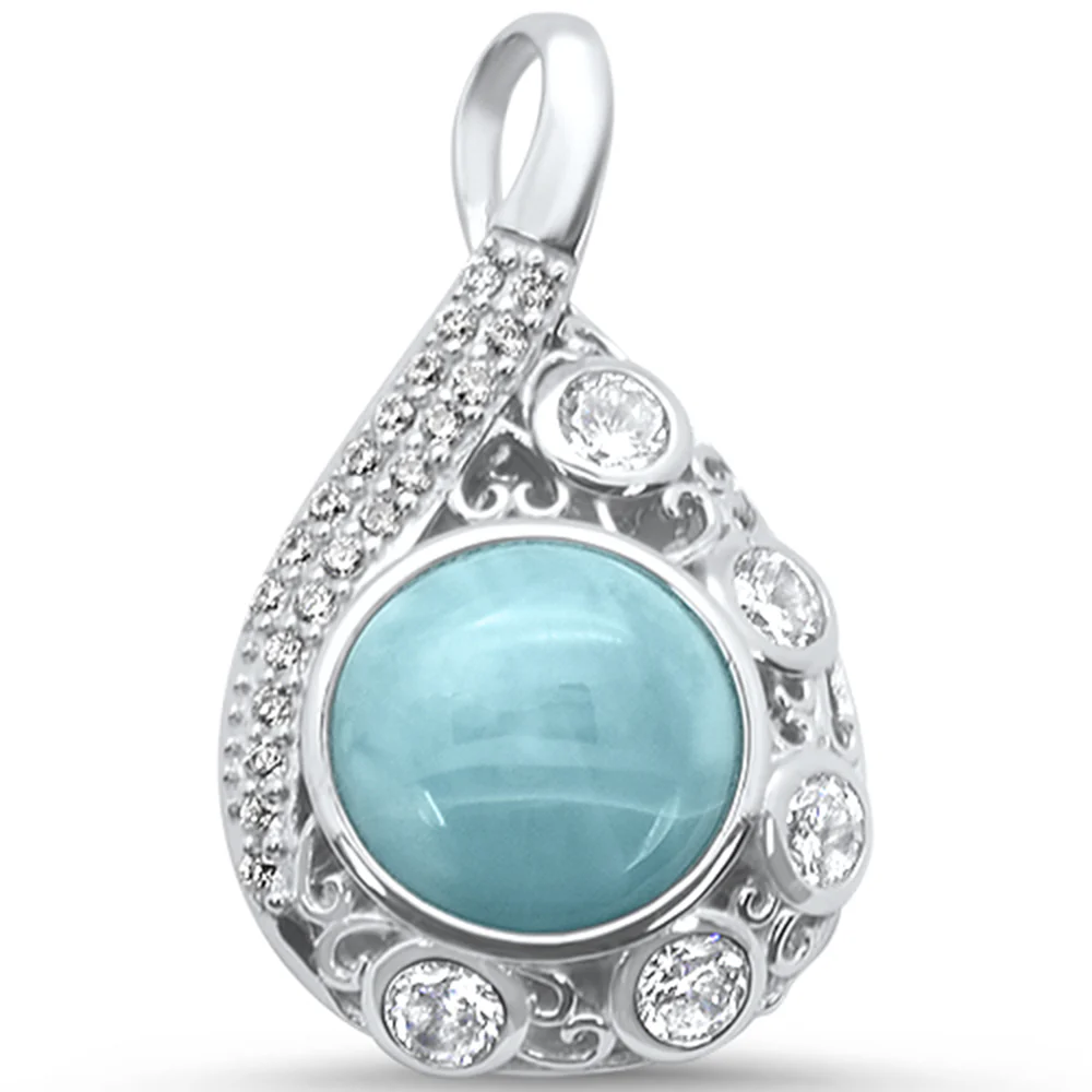 <span>CLOSEOUT!</span>Natural Larimar & CZ Pear Drop Statement .925 Sterling Silver Pendant
