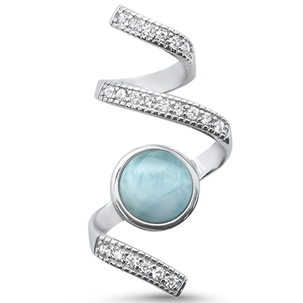 <span>CLOSEOUT!</span>Natural Larimar & CZ Swirl Design .925 Sterling Silver Pendant