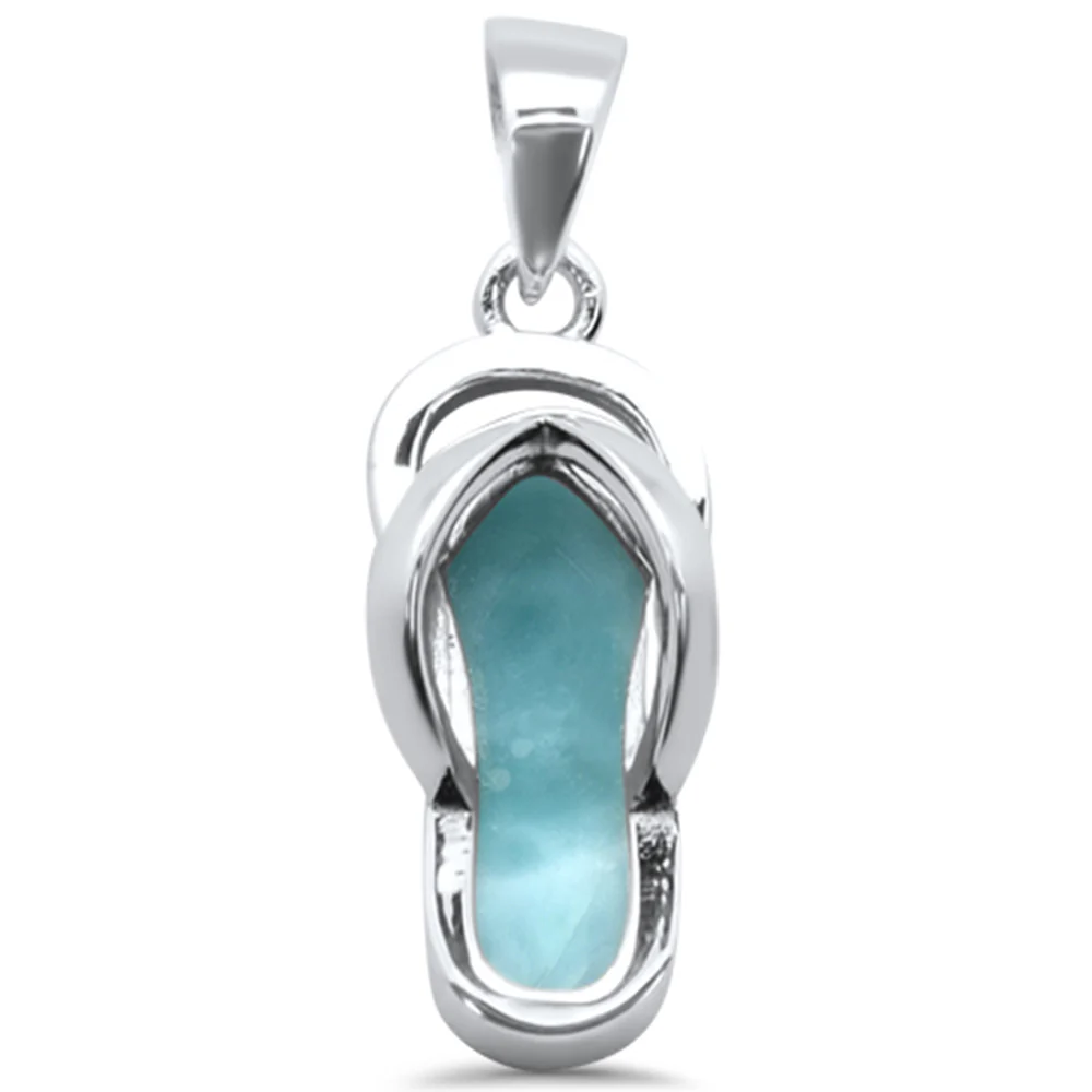 Natural Larimar Beach Sandal .925 Sterling Silver Charm Pendant