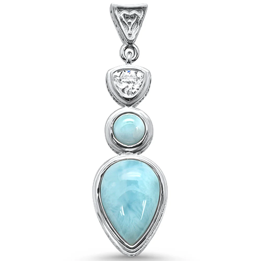 Natural Larimar & Cz .925 Sterling Silver Charm Pendant