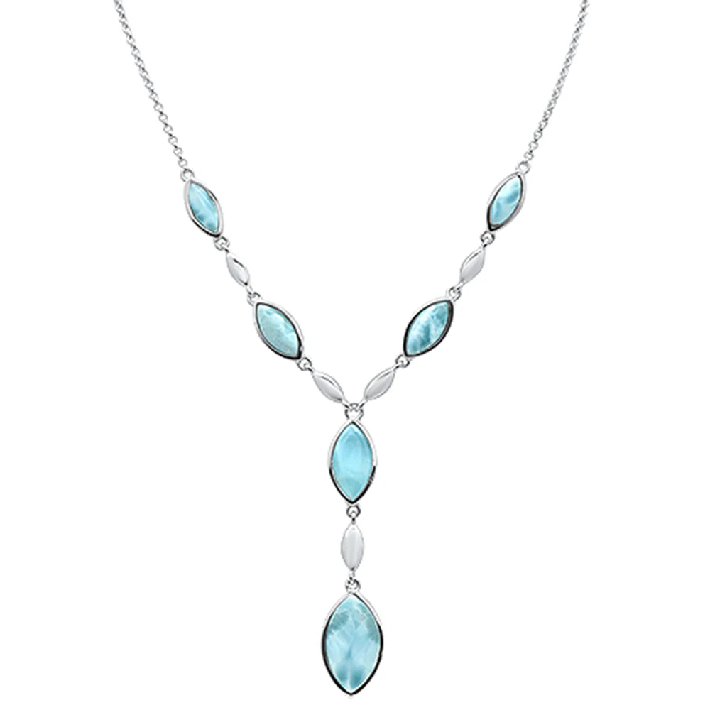 Marqui Natural Larimar .925 Sterling Silver Pendant Necklace 18"+1" Long