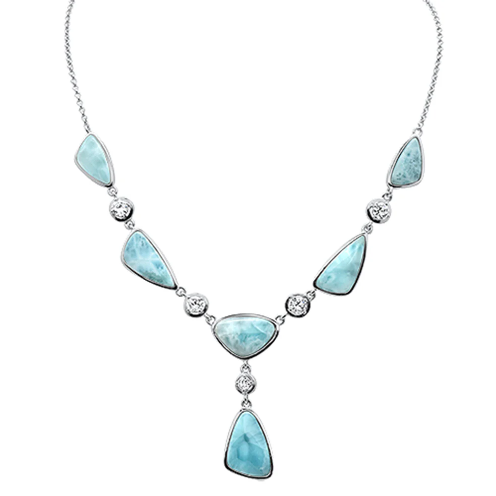 Natural Larimar .925 Sterling Silver Pendant Necklace 16"+1" Long