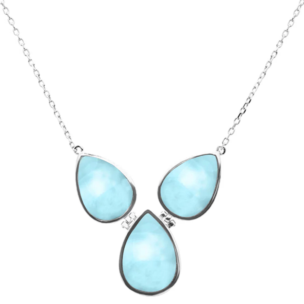 New Pear Natural Larimar .925 Sterling Silver Pendant Necklace 16"+1" Long