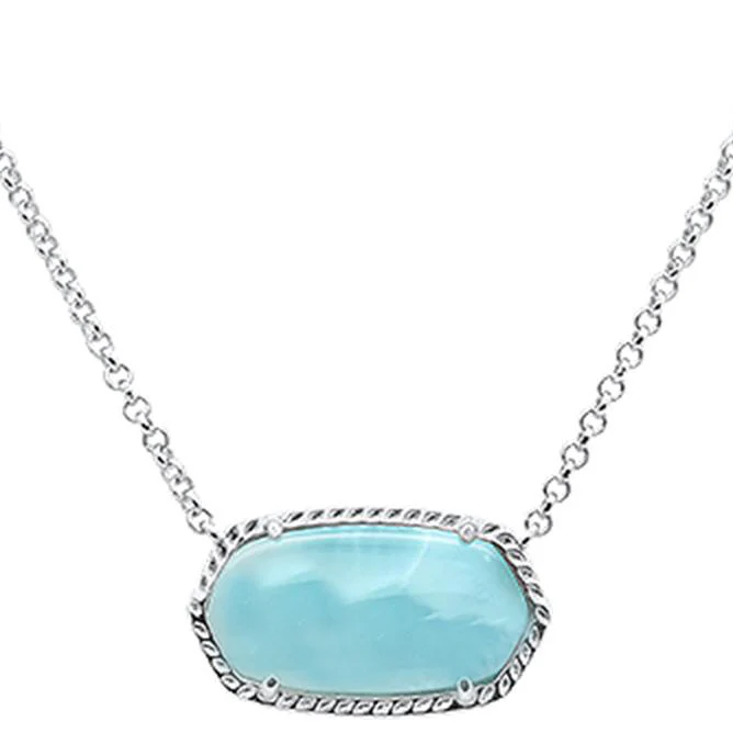 Natural Larimar .925 Sterling Silver Pendant Necklace 16"+1" Long