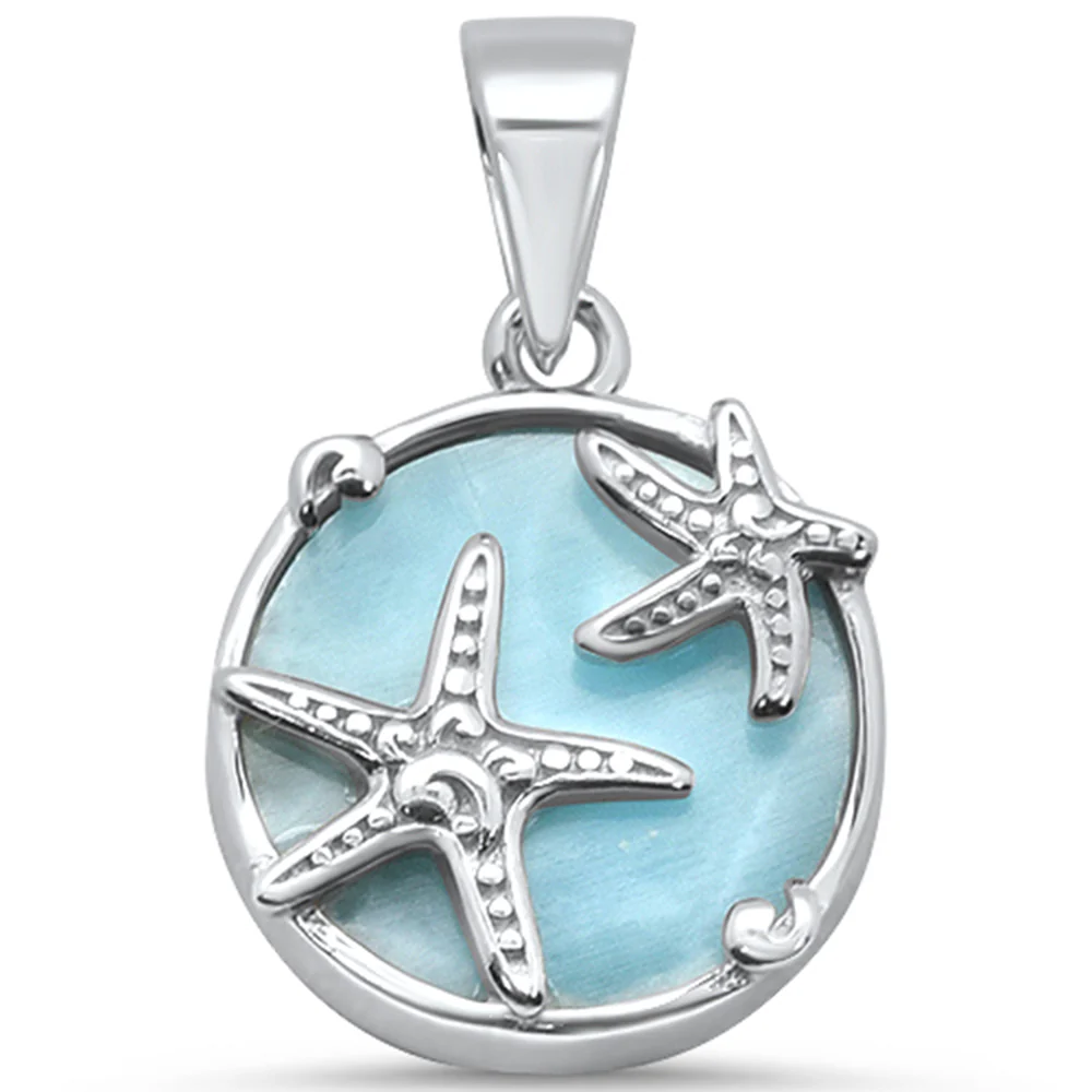 Natural Larimar Starfish .925 Sterling Silver Charm Pendant