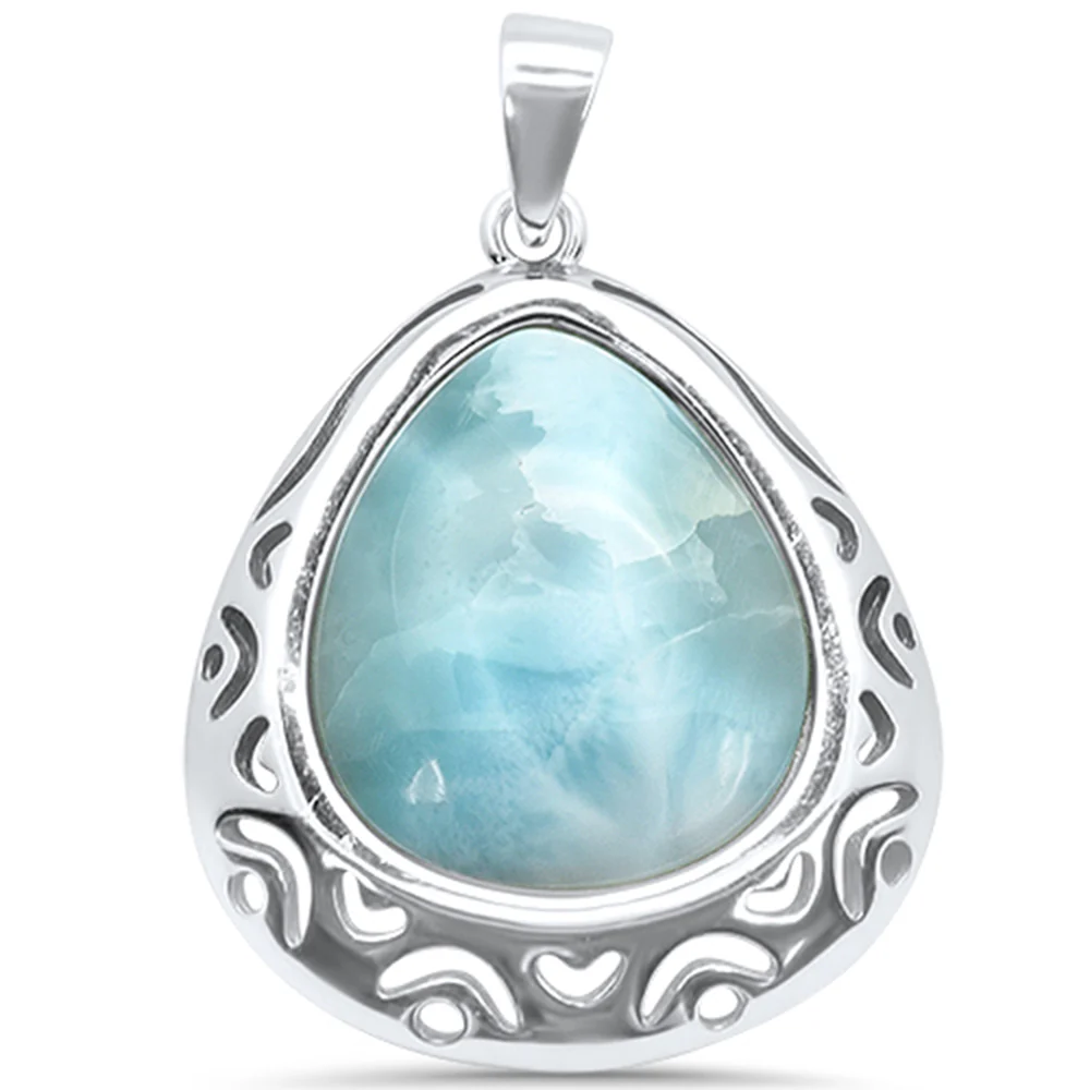 Natural Larimar .925 Sterling Silver Charm Pendant