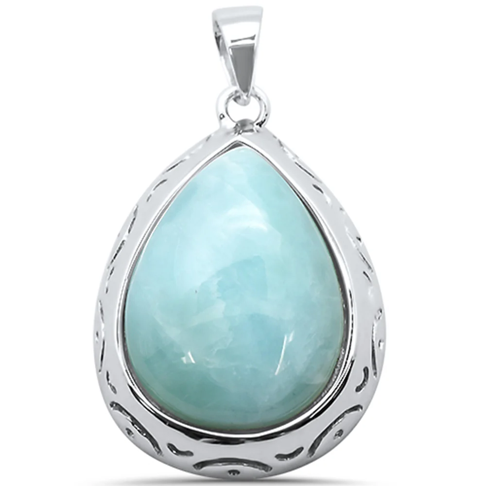 Natural Larimar Pear .925 Sterling Silver Charm Pendant