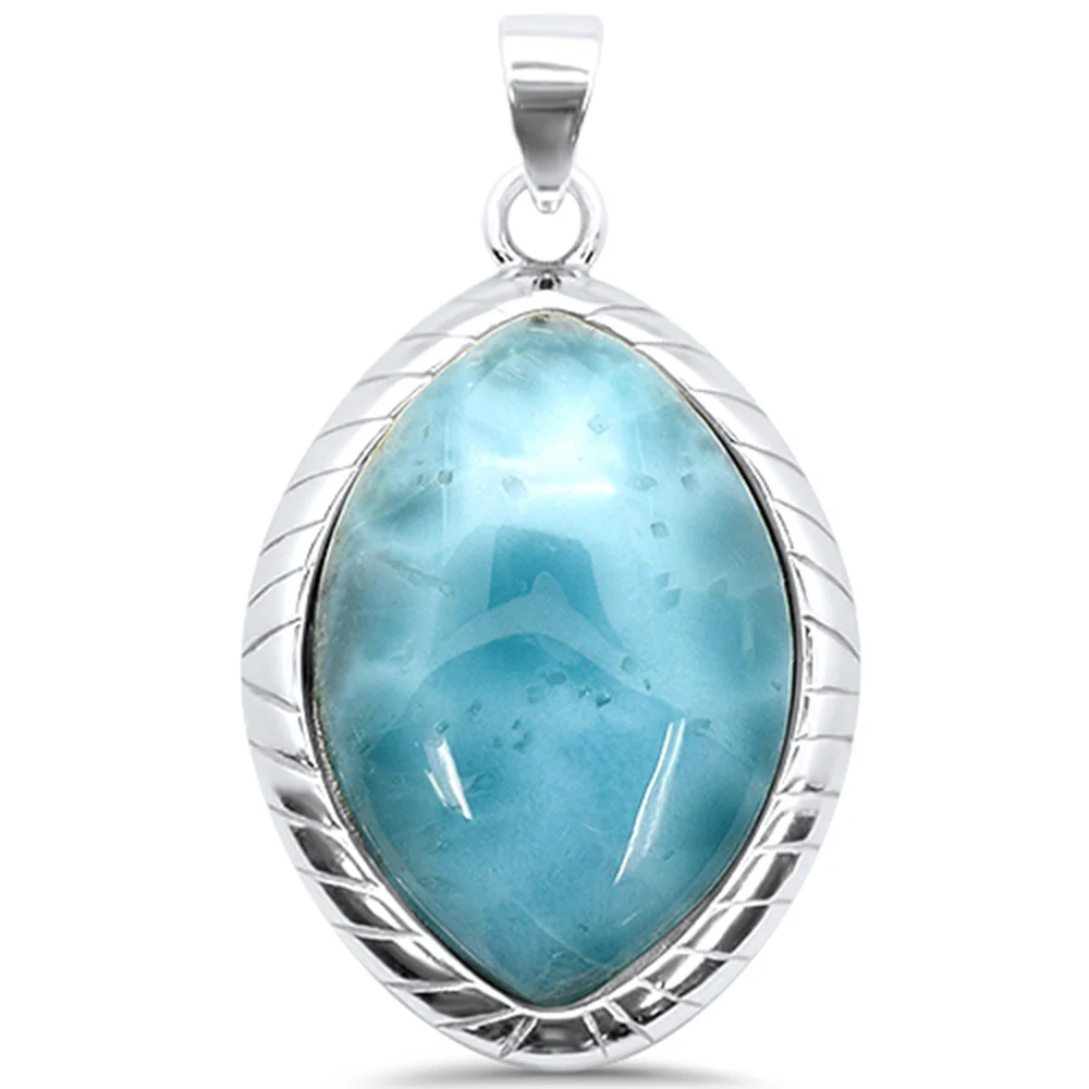Natural Larimar Pear .925 Sterling Silver Charm Pendant