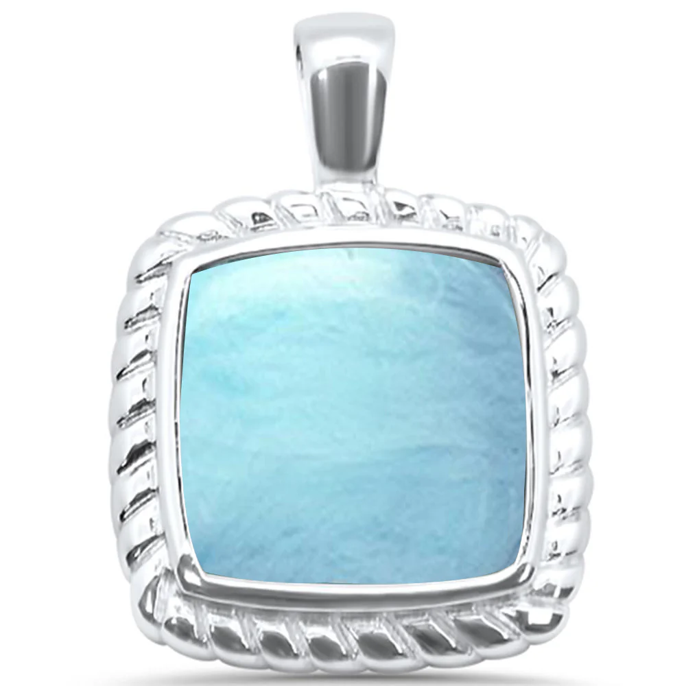 Natural Larimar Cusion .925 Sterling Silver Charm Pendant