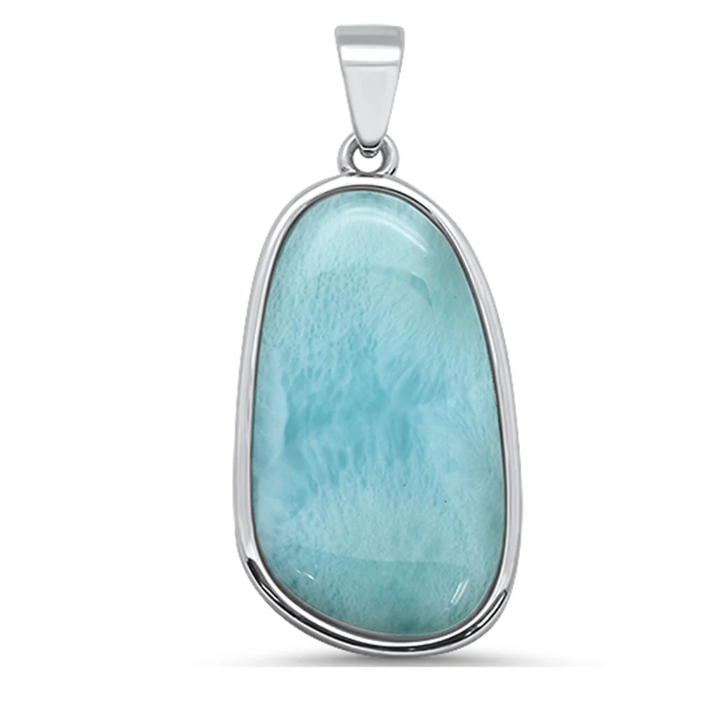 Elegant Modern Natural Larimar .925 Sterling Silver Pendant