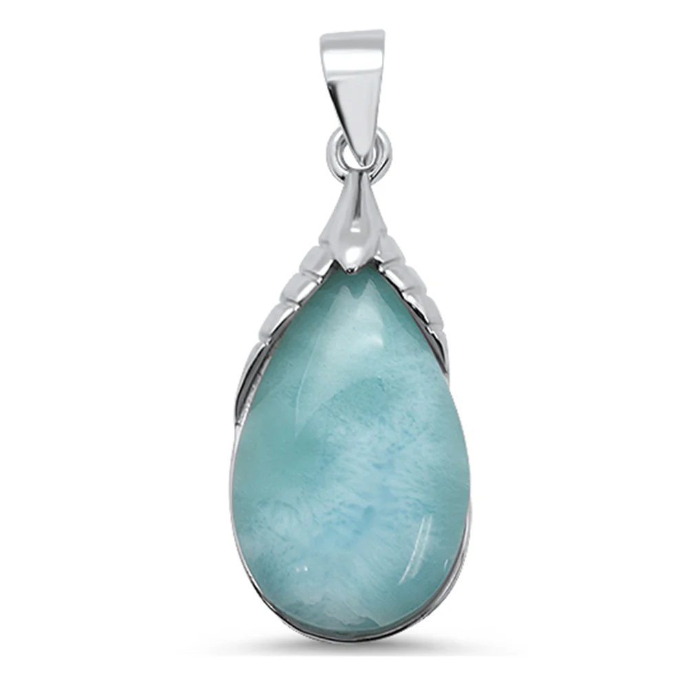 Pear Shape Natural Larimar .925 Sterling Silver Pendant