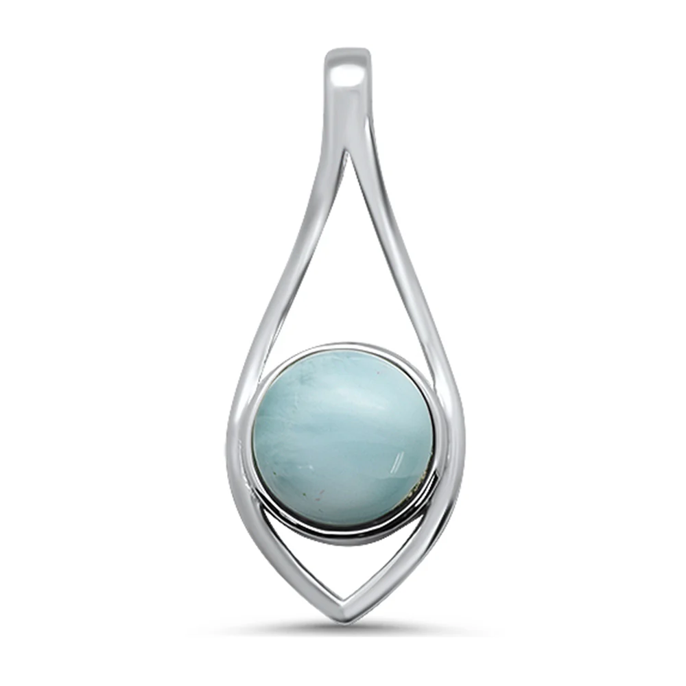 Round Modern Natural Larimar .925 Sterling Silver Pendant